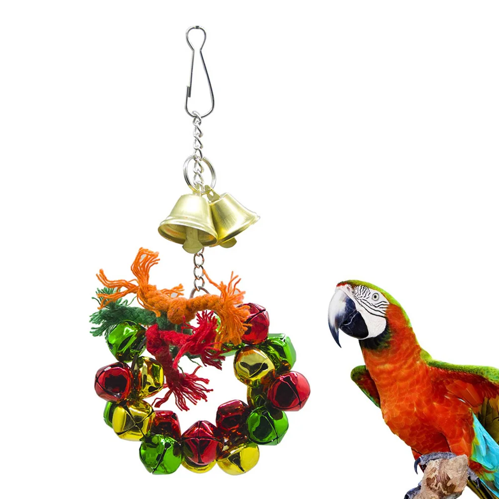 Parrot Bell Wreath Hanging Bell Ring Toy Christmas Birds Chewing Toy Cage Decor hanging parrot toys parrot chewing toy