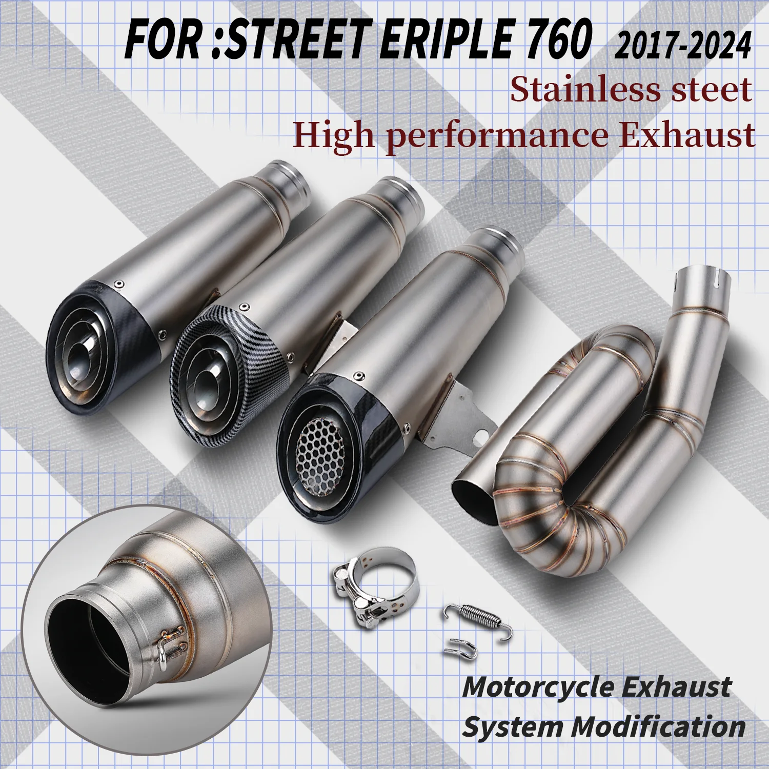 

Motorcycle Exhaust Slip on Line Mid Tail Pipe Modified Carbon Muffler for Triumph Street Triple 765 R S RS 765R 765S 765RS 17-24