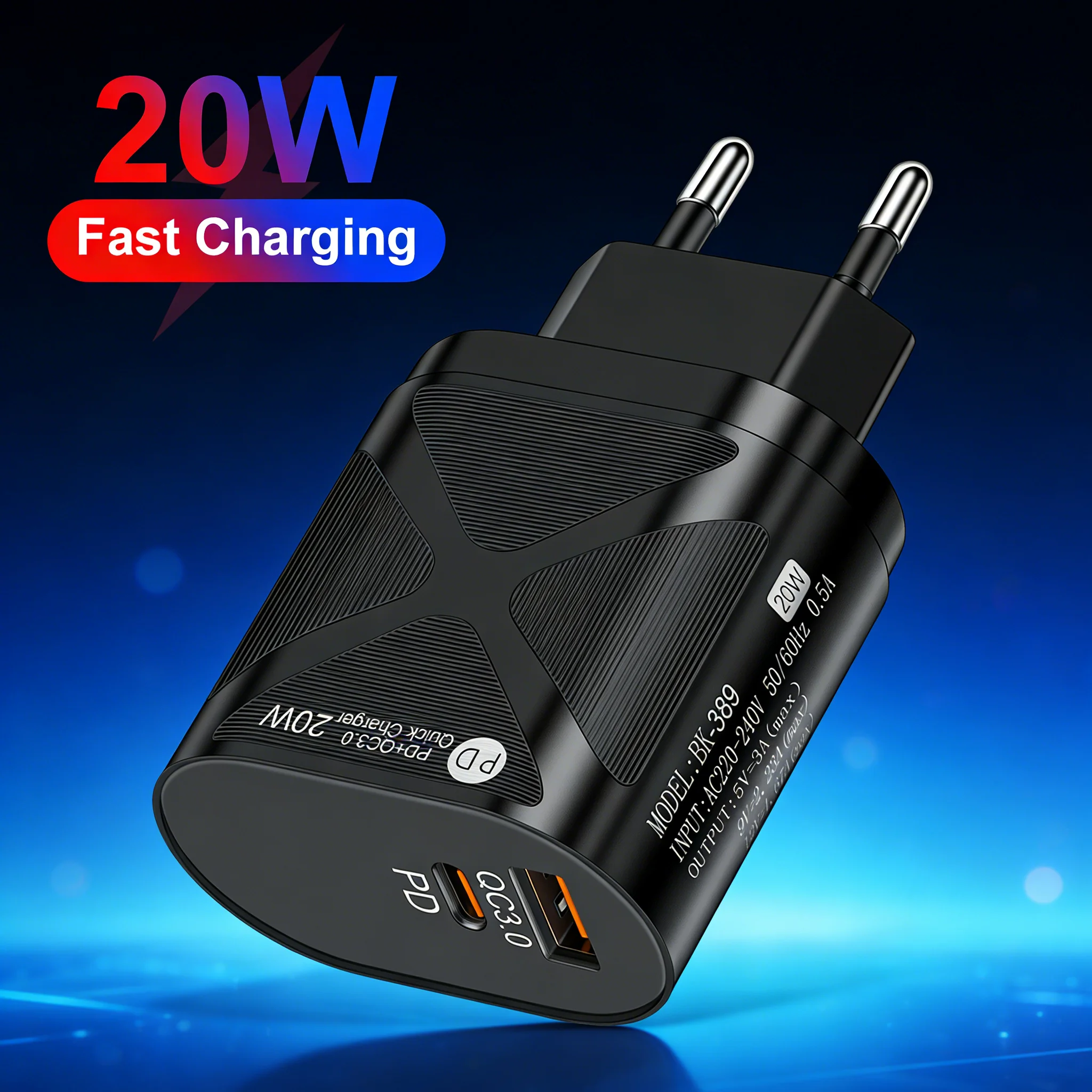 20W USB PD Charger Fast Charging Type C  Mobile Phone Wall Power Adapter QC3.0 Travel Charger For iPhone15 Xiaomi Huawei Samsung
