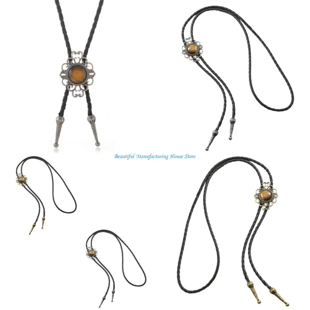 

E56A Hip Hop Tribal Pattern Bolo Tie Necklace Gold Tone Alloy Pendant Chain Jewelry For Casual Outfit And Streetwear