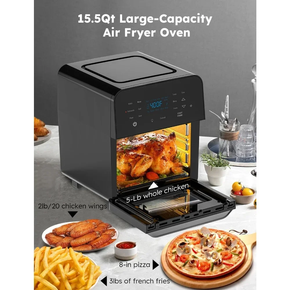 15.5Qt Air Fryers, Air Fryer Rotisserie Oven, 50°-425°F Temp Controls and 4 Rack Positions 100 Presets 50 Memory, Air Fryers