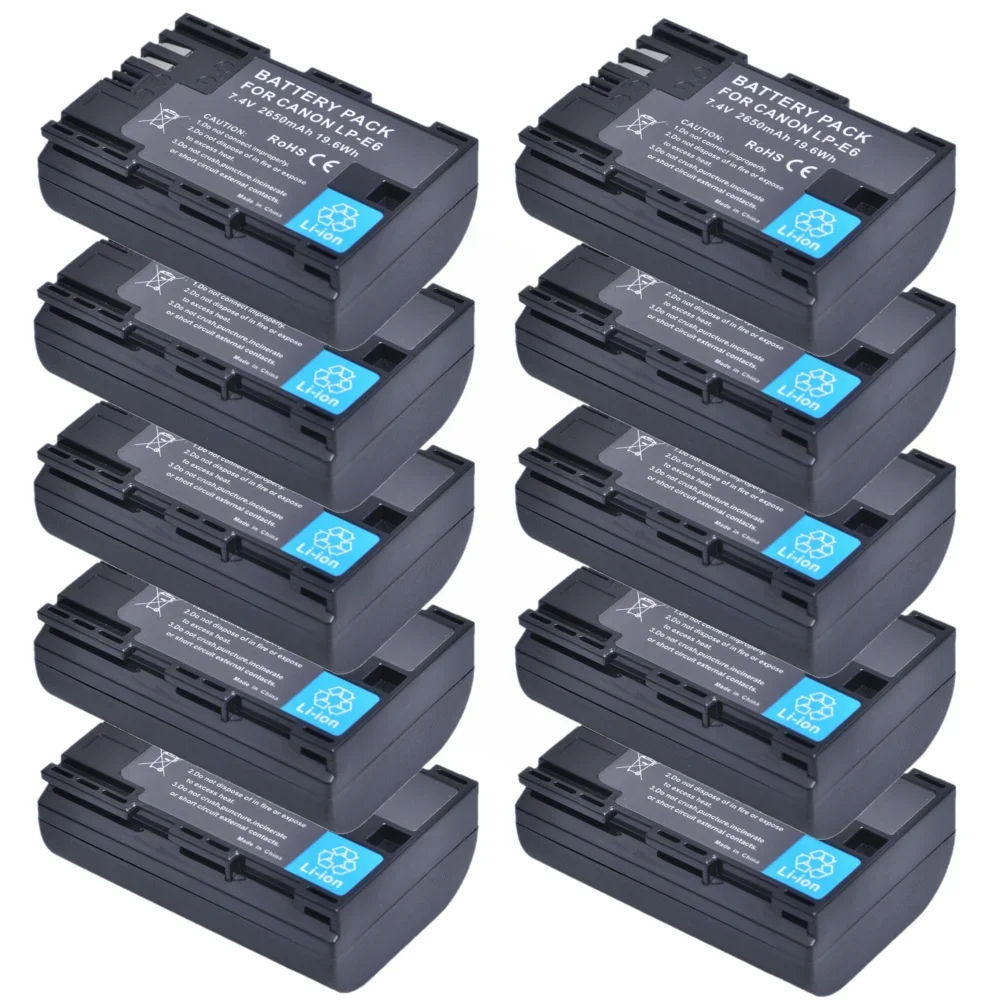 

10PCS 2650mAh LP-E6 LPE6 Camera Li-ion Bateria for Canon EOS 5D 5D2 5DS R Mark II 2 III 3 6D 60D 60Da 7D 7D2 7DII 70D 80D