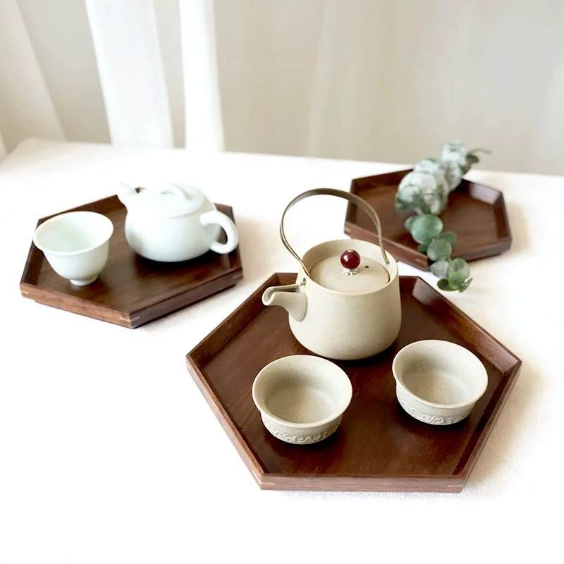 Japanese Black Walnut Dessert Tray, Cake Rack, Nordic Rectangular Household Tea Tray, Fruit Water Cup Tray, Dining Plate