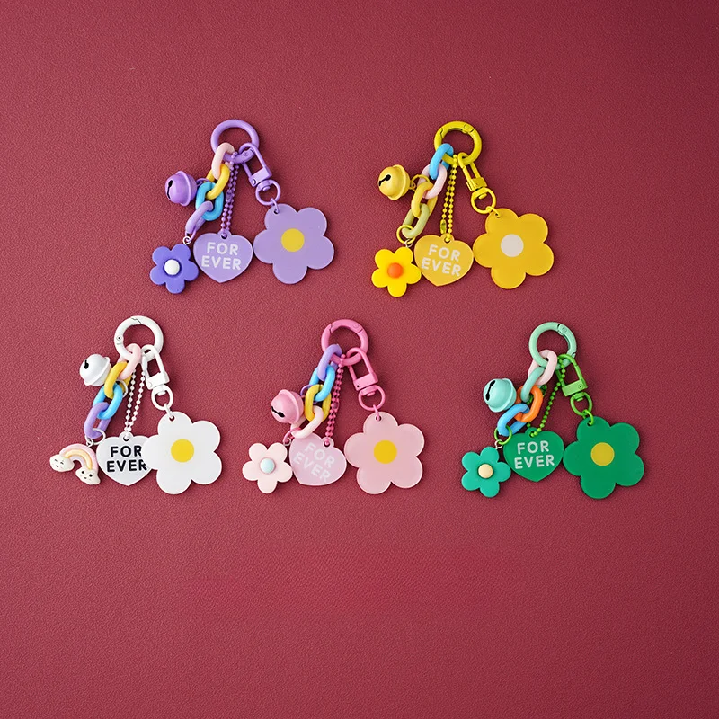 Creative candy colored flower pendant keychain, cute small flower keyring bag, pendant accessories, headphone case decoration