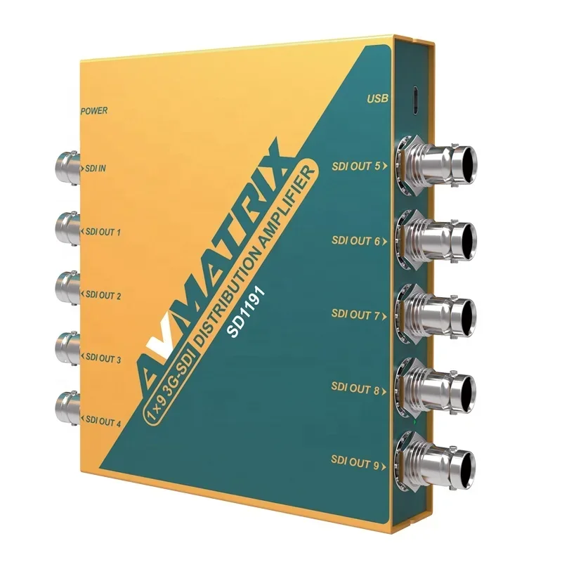 ตัวแยกสัญญาณภาพและเสียง Avmatrix SD1191 1 อินพุต 9 เอาต์พุต ความละเอียด 1080p รองรับสัญญาณเสียงและวิดีโอ SD HD 3G-SDI ตัวขยายสัญญาณแบบกระจาย วัสดุโลหะ