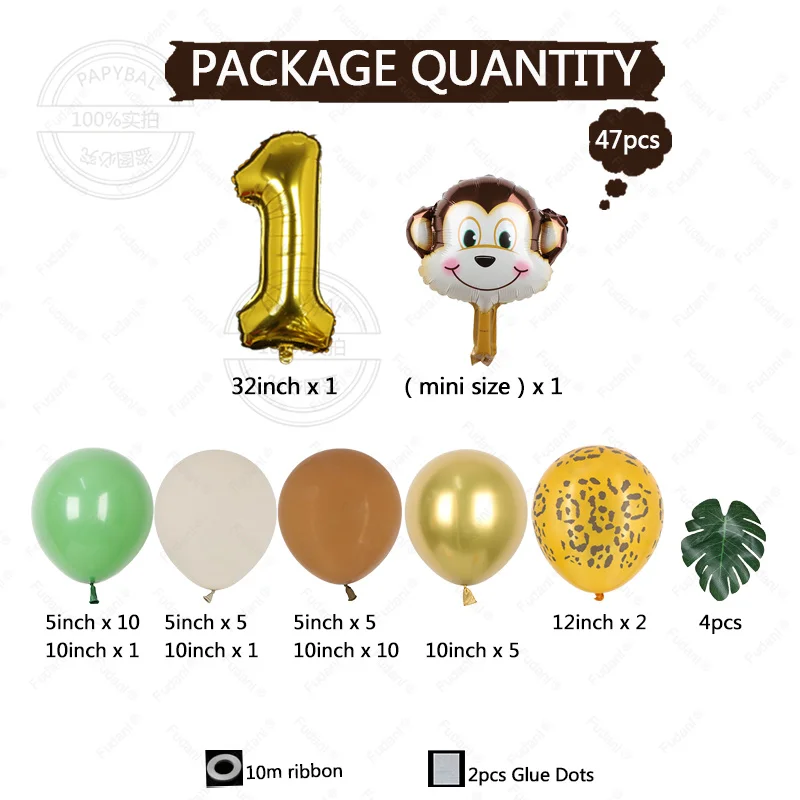 47pcs Jungle Animal Monkey Balloon Set Metallic Balloon Number 1 2 3 4 5 6 7 8 9 Happy Birthday Party Decora Baby Shower view 4