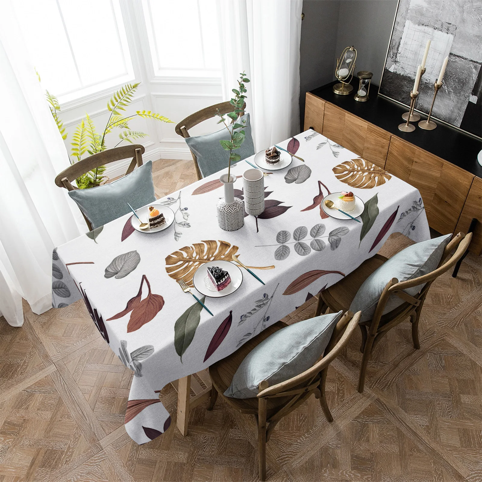 

Thanksgiving Autumn Leaves White Table Cloth Waterproof Home Decoration Tablecloth Party Kitchen Dinner Table Cover