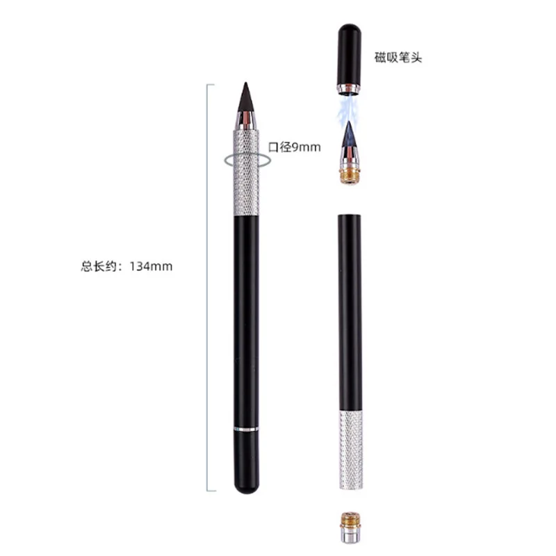 1 Stuk Pen + 12 Gekleurde Pen Tips Set Kleurrijke Pen Hoofd Metalen Potlood Set Geen Inkt Student Schrijven En Schilderen School Kawaii Briefpapier