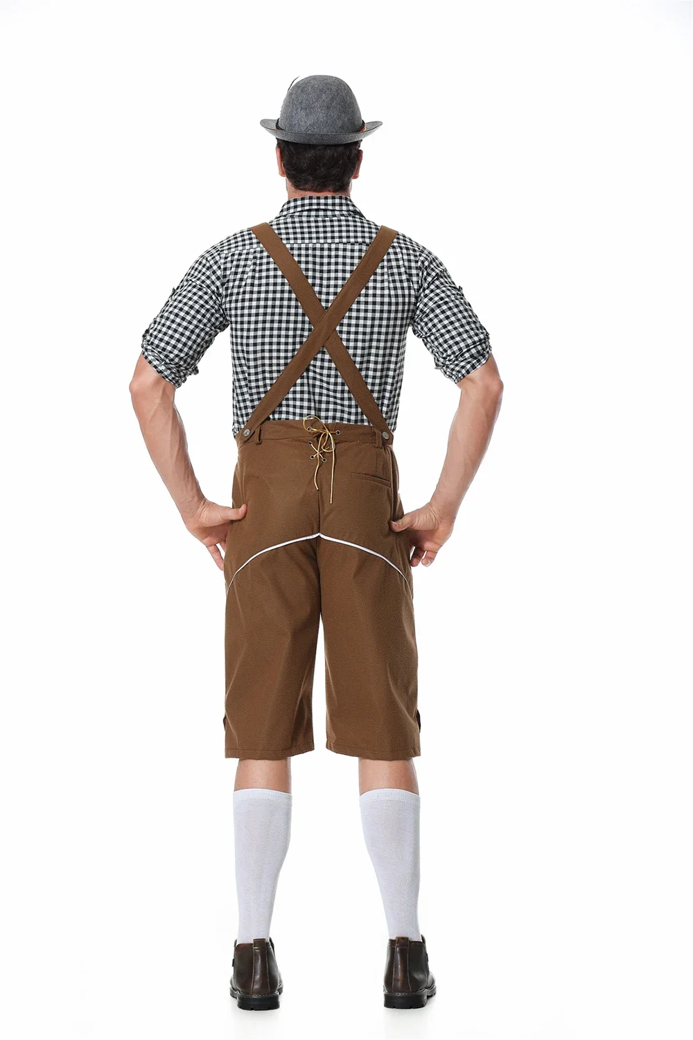 Sombrero y camisa a cuadros y tirantes Lederhosen bávaro, disfraz del Oktoberfest, conjunto de 3 piezas para hombre