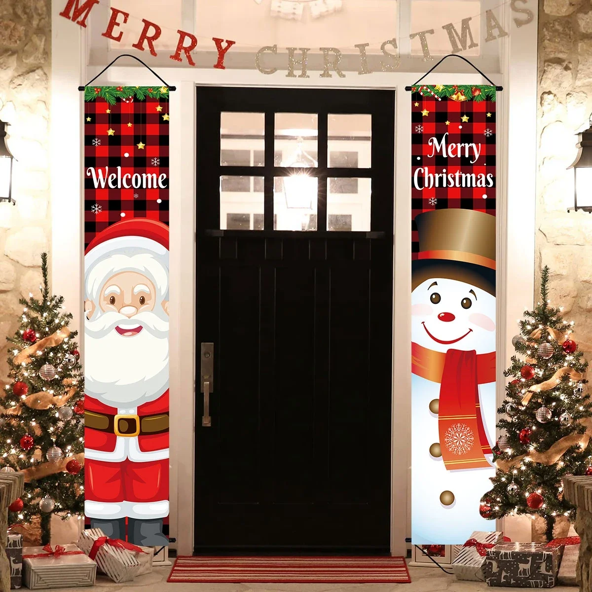 VIKAMA Weihnachten Happy Banner Schneemann Tür Couplets Segen Wörter Familiendekoration 2025, Weihnachtsdekoration für Zuhause