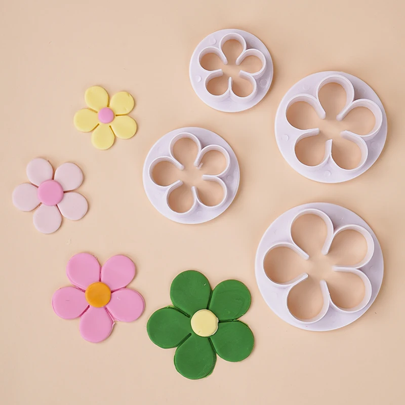 Five-petal Flower Polymer Clay Cutter Set Plum Blossom Rose Plastic Mold DIY Fondant Flower Clay Decorative Flowers Pottery Tool