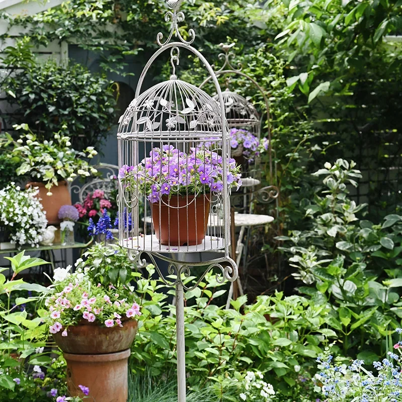 Imagem -04 - Ferro Bird Cage Flower Holder Iron Art Exposição ao ar Livre Armazenamento Flowerpot Stand Vento Rural Jardinagem do Old Plant Rack Pátio