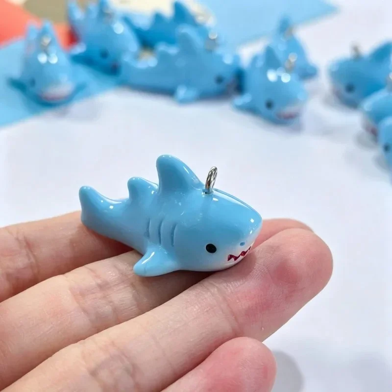 10Pcs 3D Blue Shark Resin Charms Kawaii Marine Animal Pendants DIY Accessories for Earring Necklace Keychain Jewelry Making