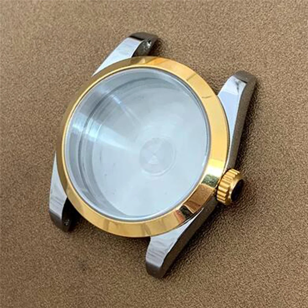 36mm Men Watch Case Golden Inclined/ Fluted Bezel Sapphire Glass with Cyclops Lens for NH35/NH36/4R Automatic Movement