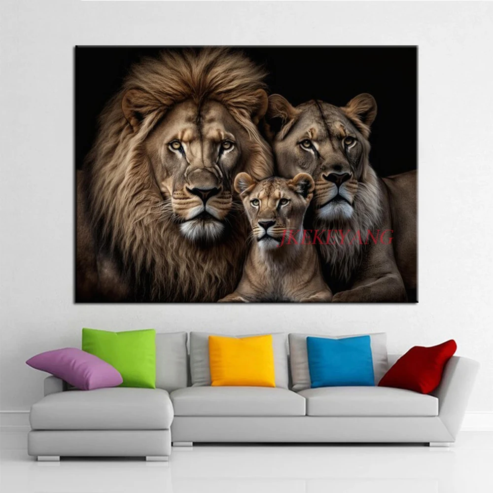 Tier-Diamant-Malerei-Set „The Lion's Family“, Bild, Diamant-Stickerei, handgefertigt, 5D-DIY-Mosaik, Heimdekoration