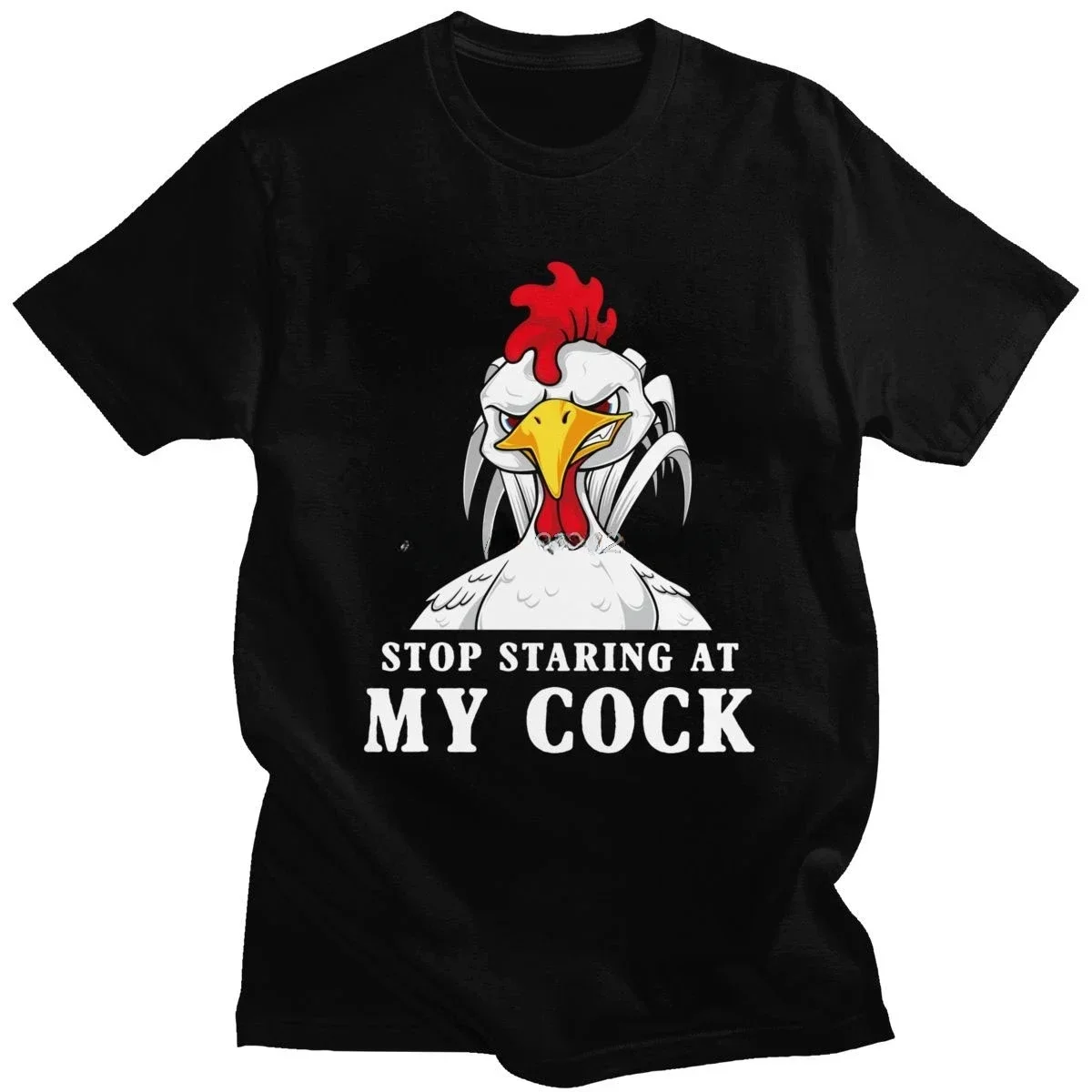 Novelty Stop staring at my Rooster Graphic Fun chicken gift crew-neck casual fashion Summer Mens ladies universal T-shirt