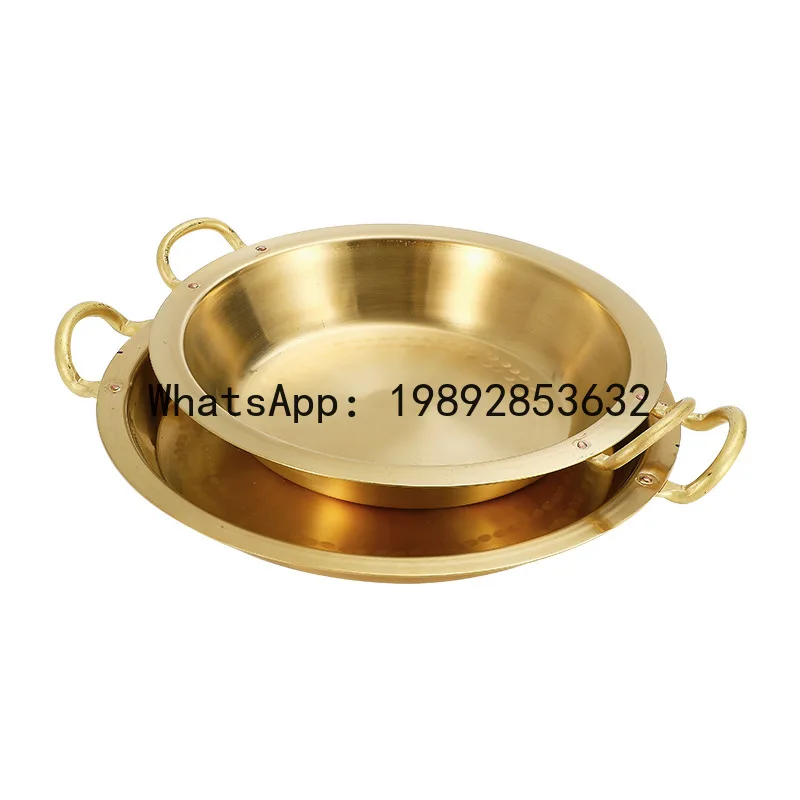 

PYJ Pure Brass Chicken Plate Amphora with Hammered Round Spicy Chicken Basin Thickened Dish Plate