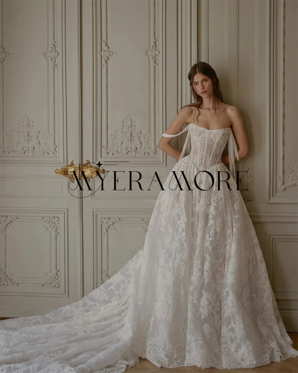 

Elegant Spaghetti-Straps Wedding Dresses Lace A-Line Zipper Bridal Gowns Customized vestidos de novia