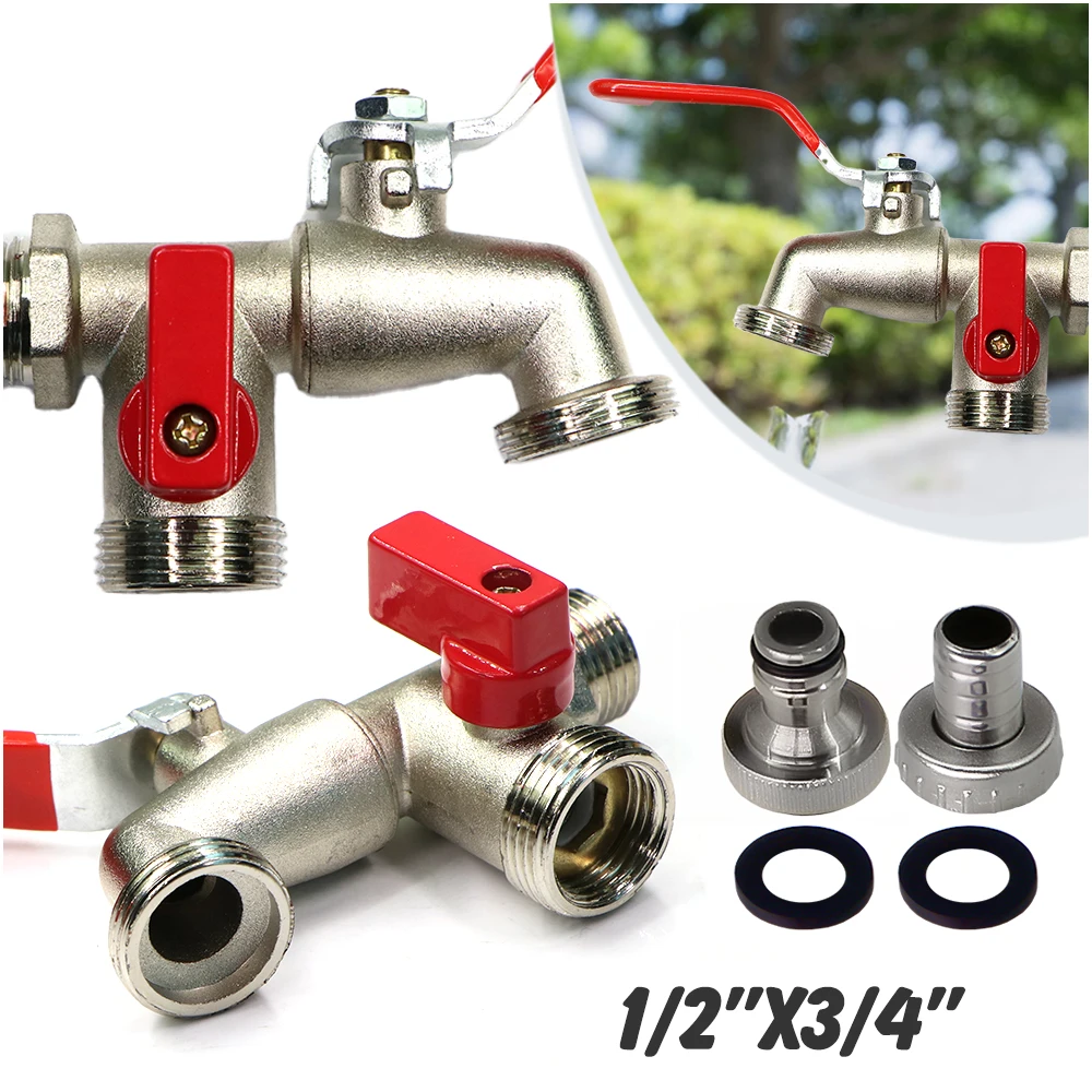 1/2'' Brass Tap Joint 2-Way Garden Hose Irrigation Faucet Connection Adapter IBC Water Tank Ball Valve Outdoor Pipe Accessories