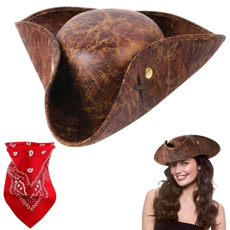 Unisex Leather Pirate Hat,Suitable for Halloween,Party,Sailor Hat,Fashion Caribbean Pirate Captain Hat,Stage Performance Costume