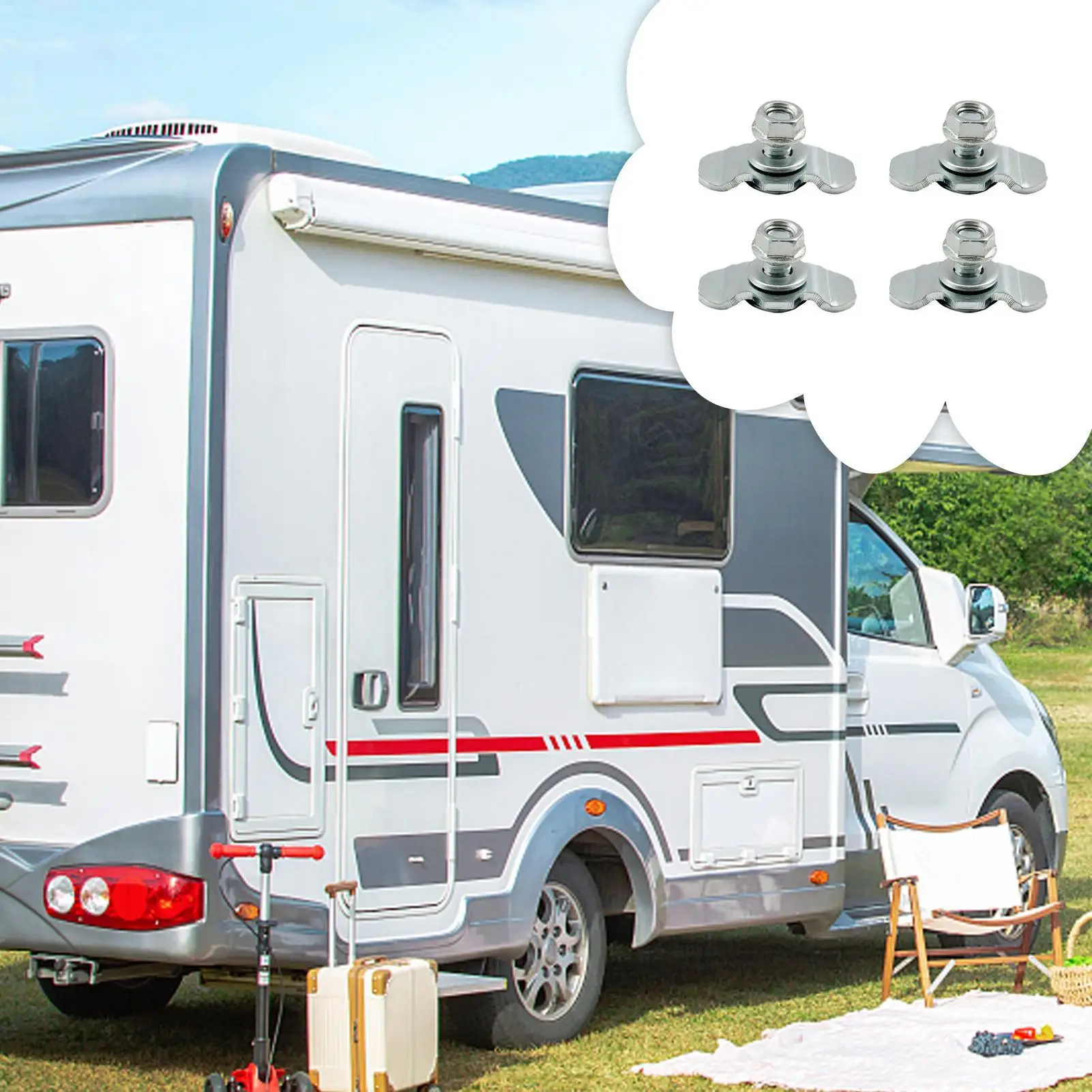 L Track Stud Fitting L-Track Double Lug Threaded Stud Nut Fitting Tie Down Mounting Bolts 4 Pieces Tie Down Hardware For