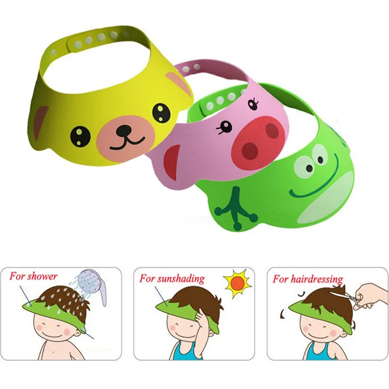 Baby Bath Cap Shower Soft Cap Cartoon Animals Kid Shower Protect Eye Waterproof Hat Shampoo Splashguard Hair Wash Shield 0-5Y