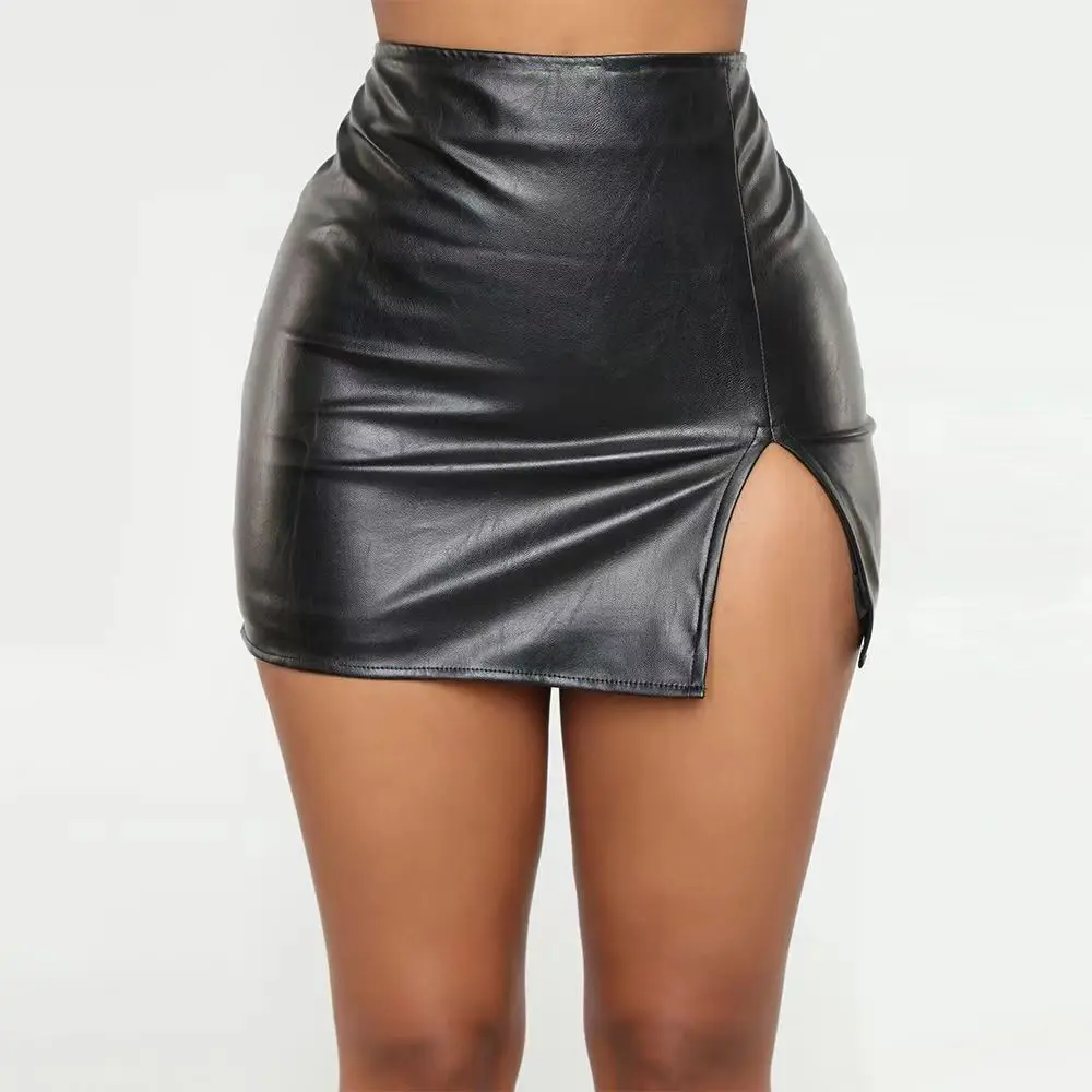 Sexy Black Pu Leather Mini Skirt for Women, American Fashion, Summer Clothing, Dark Brown, Claret Skirts, Female Bottoms Y2k Hot