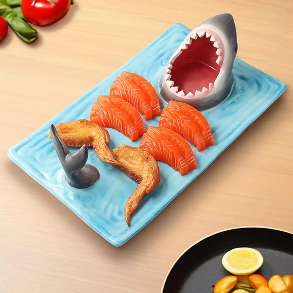 Shark Shape Plate Funny Decorative Ceramic Sushi Plates For Dessert,Cheese Snacks,fruits,vegetable Home Decor Accessories V4R9