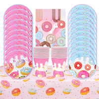 1Set Donut Party Decoration Disposable Tableware Plate Cup Napkins Candy Gift Bags Kids Baby Girl 1st Birthday Party Supplies