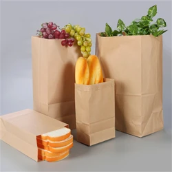 10/25/50pcs Brown Kraft Paper Bag Square Bottom Biscuit Candy Food Cookie Bread Snacks Grocery Packaging Bucket Gift TakeawayBag