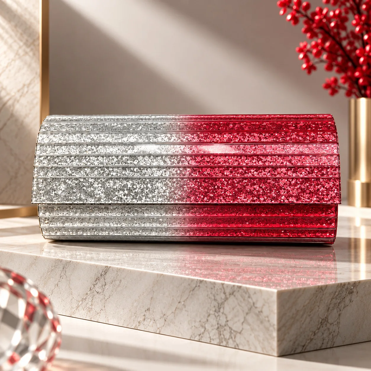 Wind gradual change glitter acrylic clutch bag ladies personality striped dinner bag banquet bag