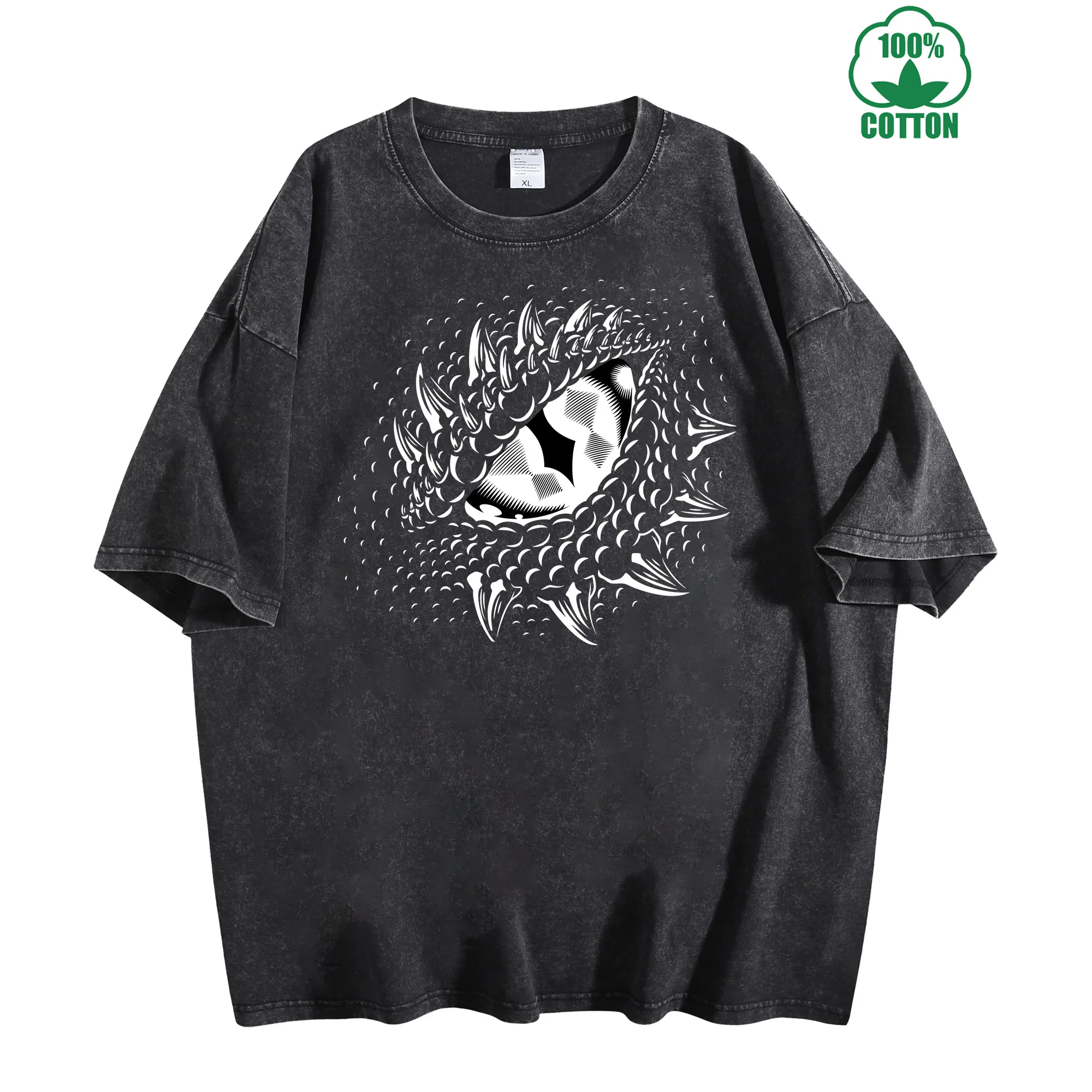 

Винтажная потертая футболка Gaze of the Dragon, 230 г, 100% хлопок, удобная уличная одежда большого размера, унисекс