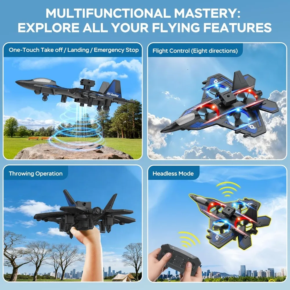 2.4GHz Remote Control LED Lighted Airplane with 360-Degree Stunts, 6-Axis Gyro, and Crash-Resistant Foam Construction for 40-Min