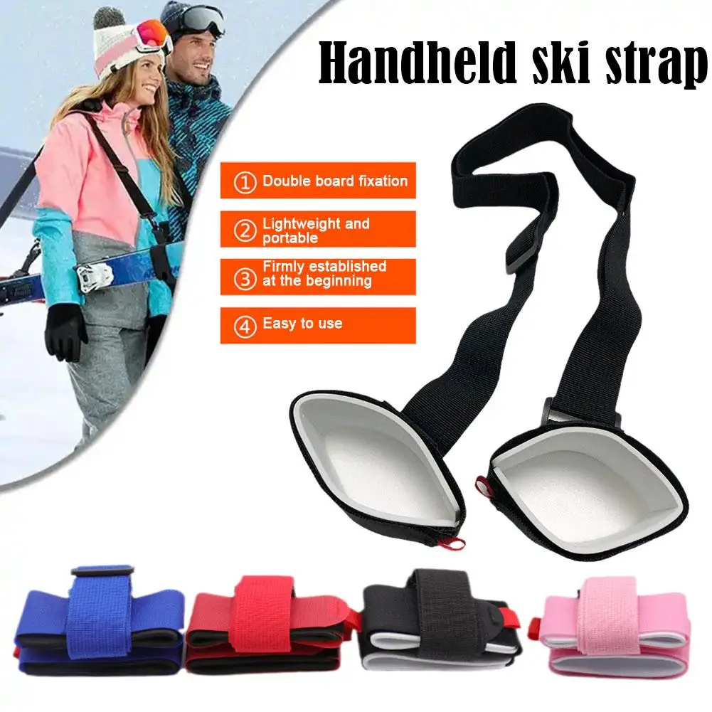 New Skiing Pole Shoulder Hand Carrier Lash Handle Straps Adjustable Buck Hook Loop Protecting Black Nylon Ski Handle Strap Bag