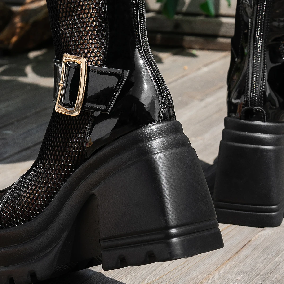 2025 New Women Boots Mesh Breathable Comfortable Women Sandals Summer Thick Heel Fashion Shoes Women Solid Color Round Toe Boots - view 6