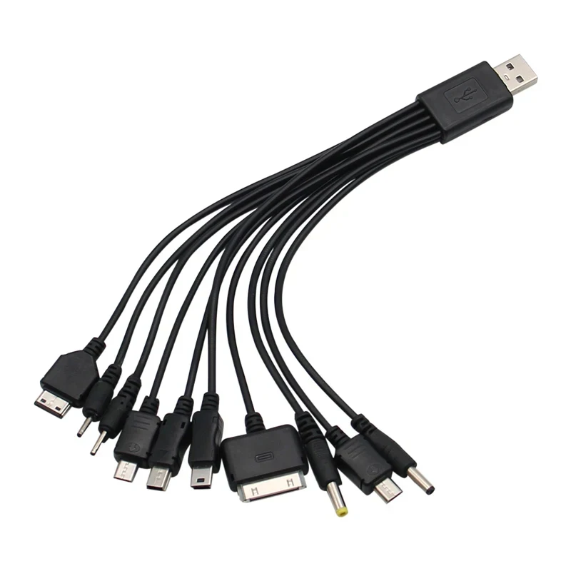 1-12pcs Universal USB To Multi Plug Cell Phone Charger Cable 10 to 1 USB Cable For Xiaomi Huawei Google  Charger Cable