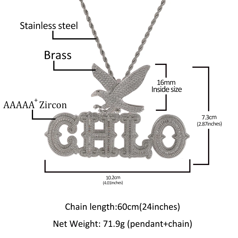 UWIN Customized Baguettecz Name with Eagle Bail Iced Out Prong Setting Cubic Zircon Letters Charms Personalized Hip Hop Jewelry