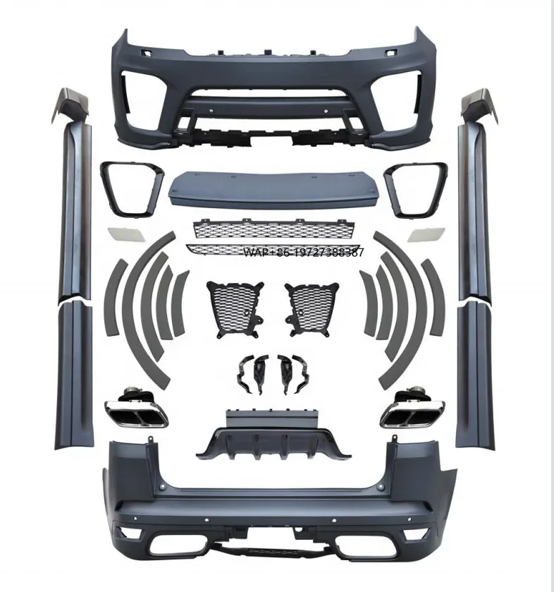 Body Kit for Range Rover Sport 2018+ Upgrade to SVR Model Include Front and Rear Bumper Assembly with Side Skirts Tail Pipes