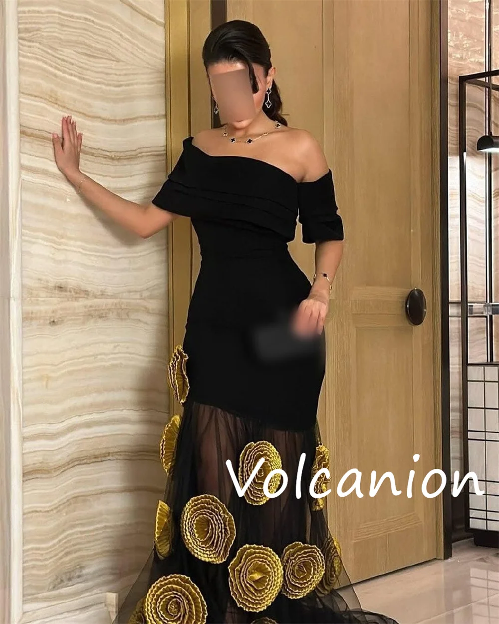 Customized Exquisite Net Flower Pleat Trumpet Off-the-shoulder Long Dresses Bespoke Occasion Casual