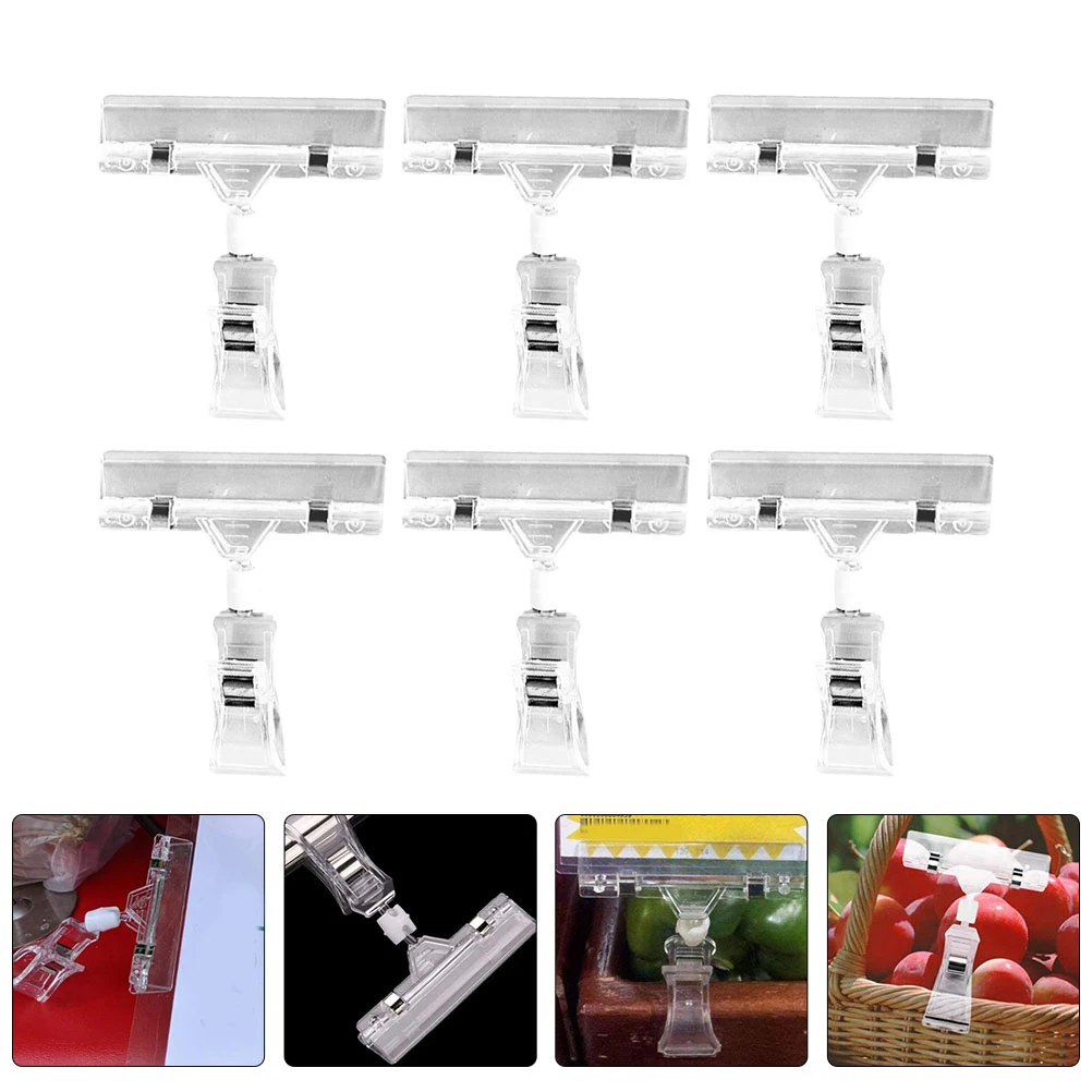 

30 Pcs Transparent Universal Clip Double Head Display Clips Plastic Price Tag Holder Advertising Label Clamp Supermarket Retail