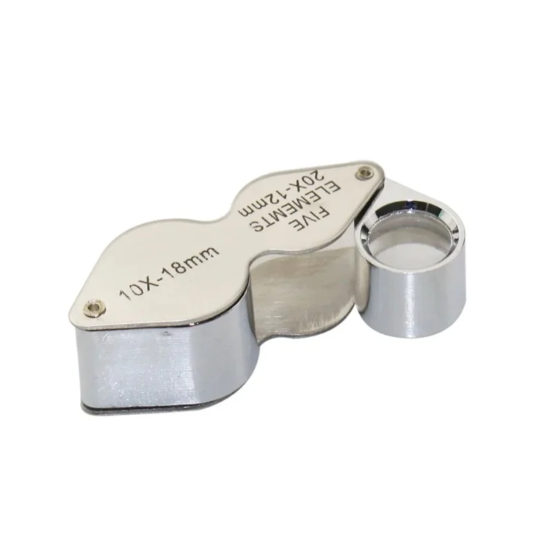 Foldable Miniature Magnifying Glass 20x 12mm / 10x 18mm Dual Stainless Steel Jeweler\'s Singlet Loupe