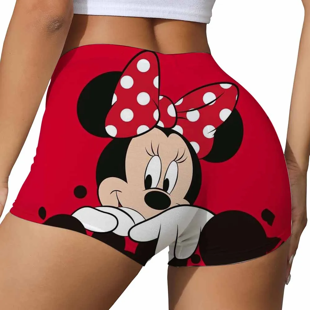 Pantaloncini attillati da yoga per allenamento atletico da donna Cartoon Topolino Minnie Pantaloncini a vita alta Pantaloni da palestra per motociclisti da pallavolo