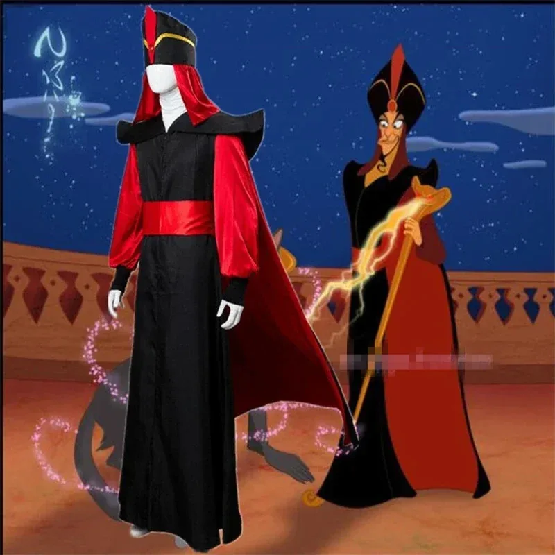 Movie Themagic Lamp Aladdin Jafar Man Halloween Makeup Costume Adult Role Play Wizard Jafar Robe Costumes Halloween Cosplay H598