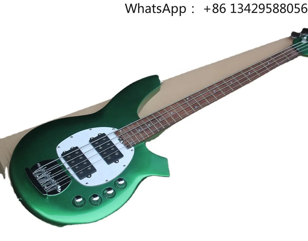 Flyoung Musical Instrument High Quality Electric Bass Guitar Metal Green 4 Strings Bass