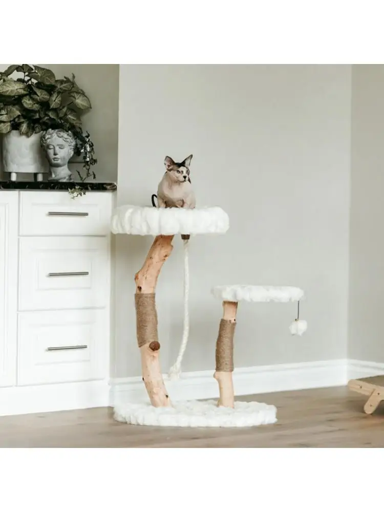 

Two-layer Solid Wood Sisal Cat Climbing Frame, Litter Cat Tree, Jumping Platform, Grinding Claw Toy, Wear-Resistant Bite Toy