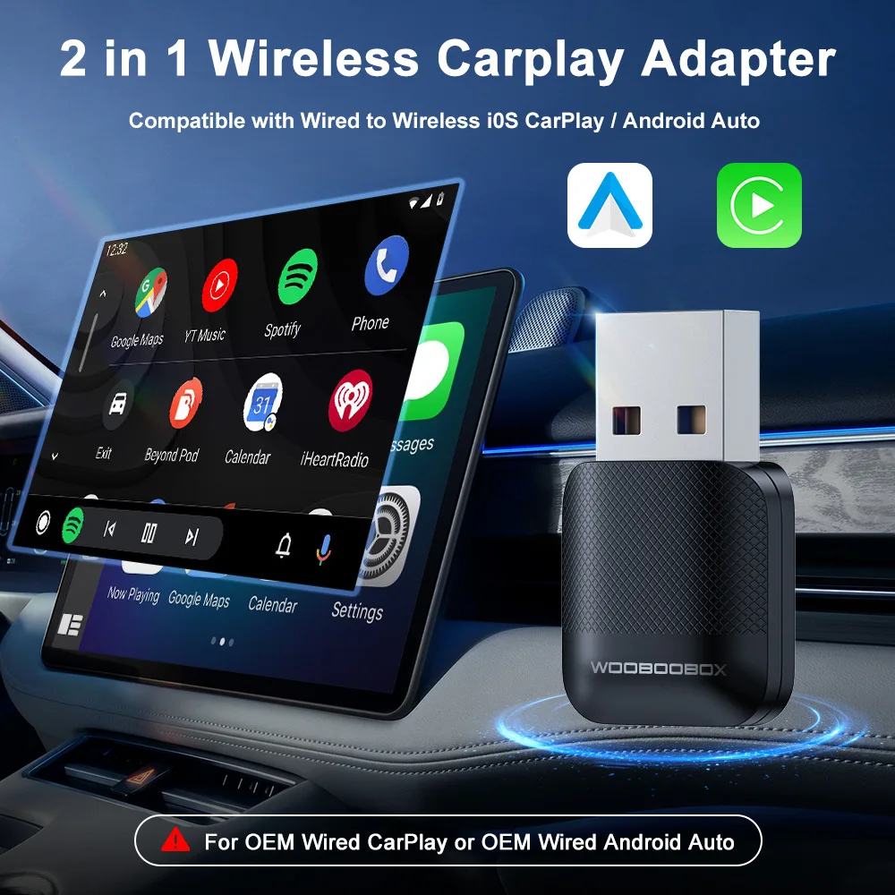 Looook Store M10 2‑In‑1 Wireless CarPlay Adapter Bluetooth Smart Box for Factory Wired CarPlay Wired Android Auto Plug‑And‑Play