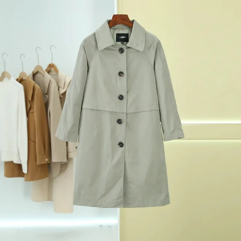 

2025 новый стиль, однобортная однобортная модная однотонная универсальная повседневная ветровка средней длины с лацканами