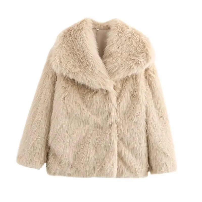 

Women's Fur Coat Light ey Artificial Outerwear Long Sve Asymmetric Design Warmth Ci Sle Double Button No Hat