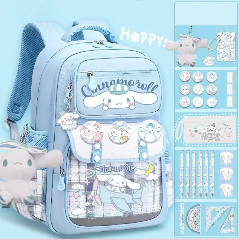 Sanrio Anime Cinnamoroll Mochila de Grande Capacidade para Crianças, Cute Cartoon Schoolbag, Papelaria Estudante, Bolsa de Ombro, Presente