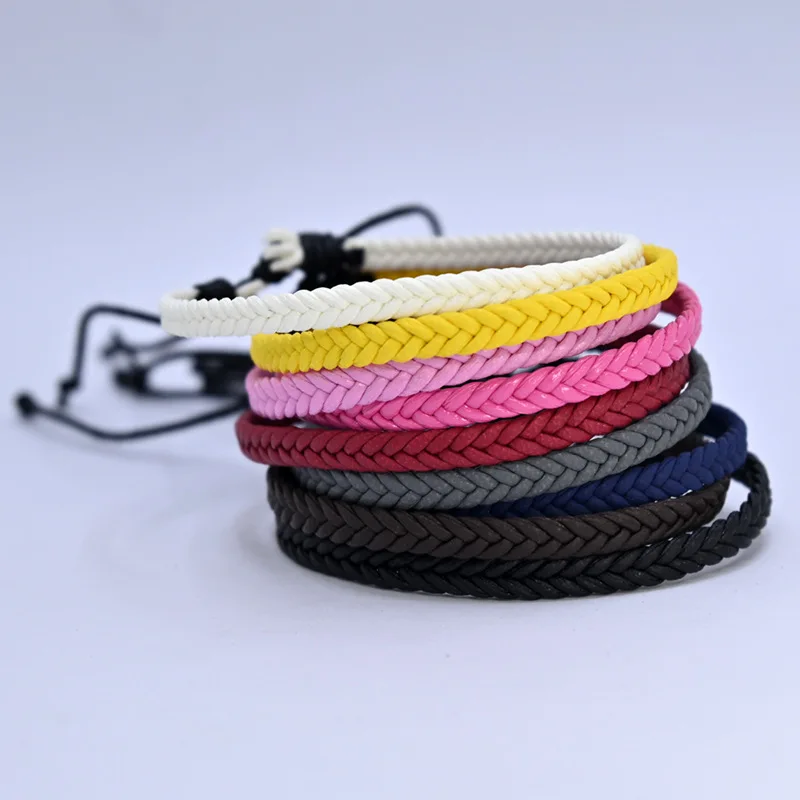 Meetvii Classic Handmade Braided Bracelets for Women Men Pure Color PU Thread Braid Wristband Adjustable Jewelry Gifts